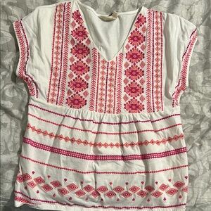Embroidered White and Pink Women's Top